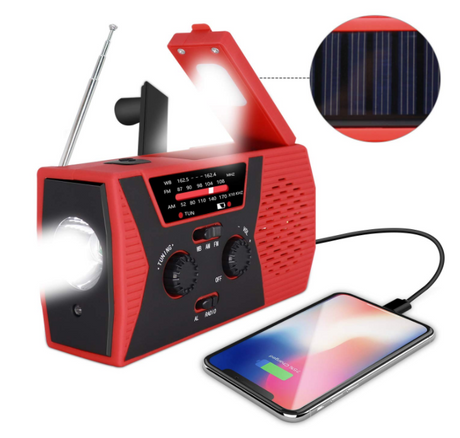 Solar Crank AM/FM/NOAA Weather Radio,Flashlight,reading lamp & power bank 2000mah