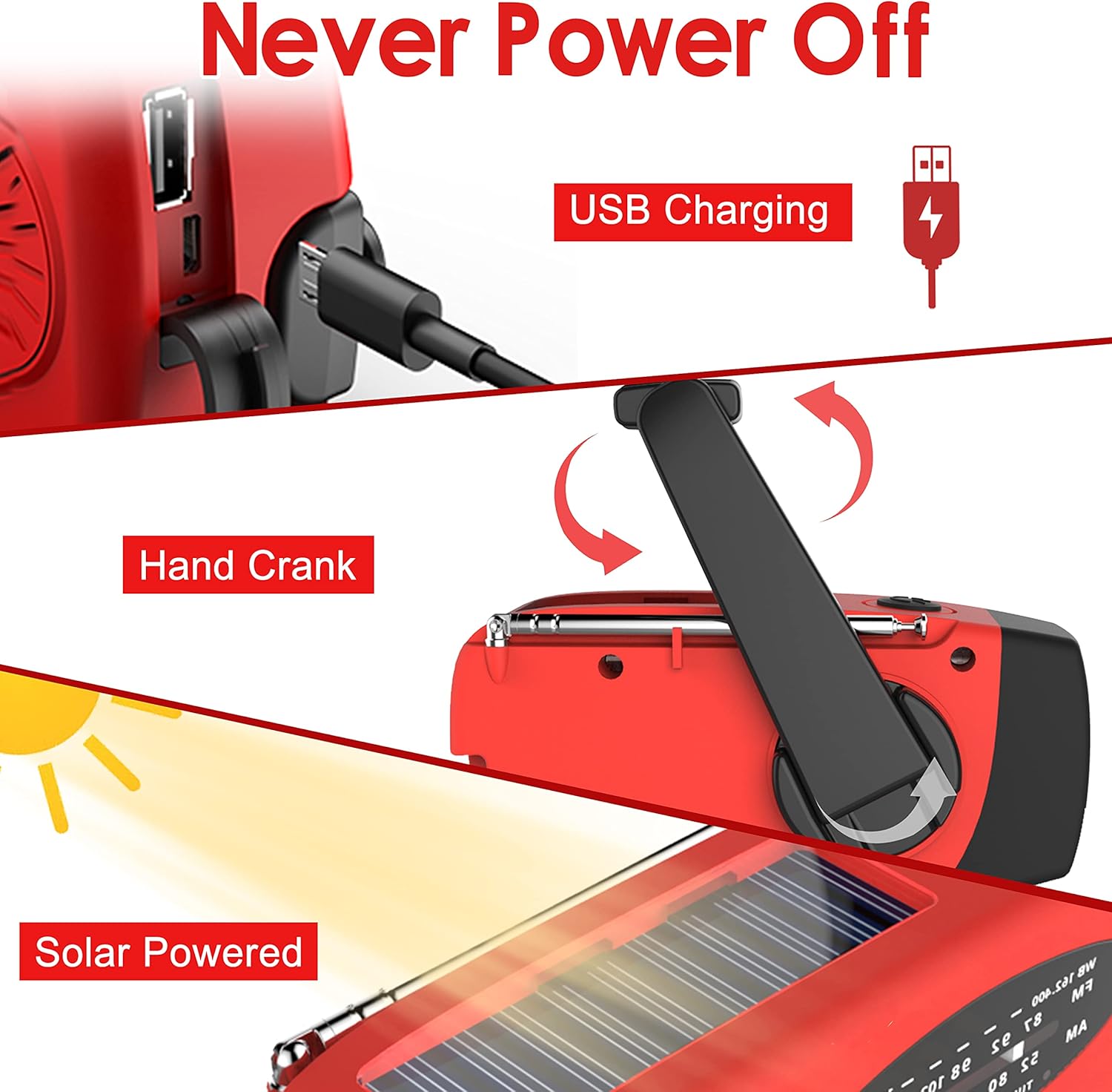 Emergency Solar Dynamo Flashlight Radio with AM/FM/NOAA weather band 2000mah power bank