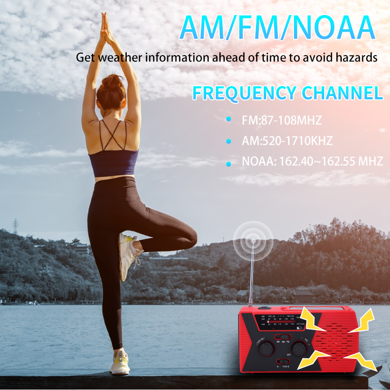 Portable 2000mAh Solar Crank AM/FM NOAA Weather Radio with Flashlight Reading Lamp & SOS Alarm 2000mAh Power Bank Category Radio