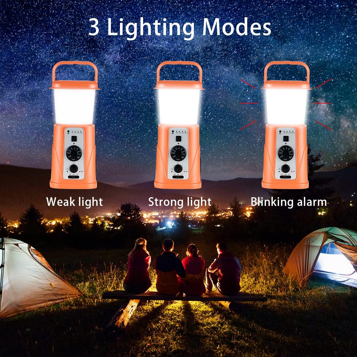 Portable NOAA Weather Radio Lantern Emergency Camping & Hiking Product with Solar & Hand Crank Charging Power Bank