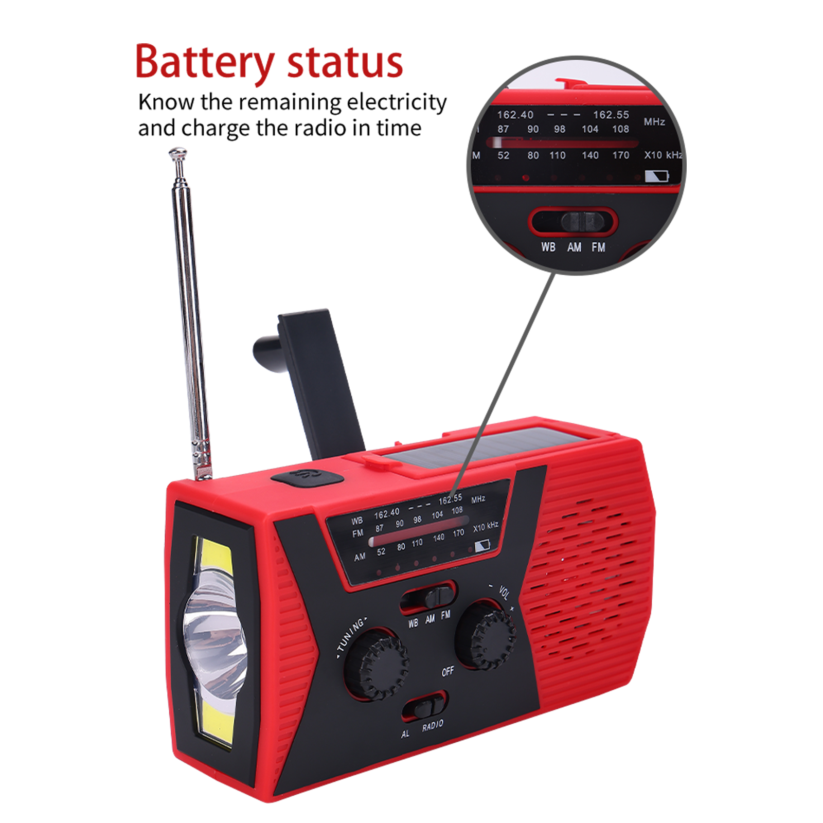 Portable 2000mAh Solar Crank AM/FM NOAA Weather Radio with Flashlight Reading Lamp & SOS Alarm 2000mAh Power Bank Category Radio