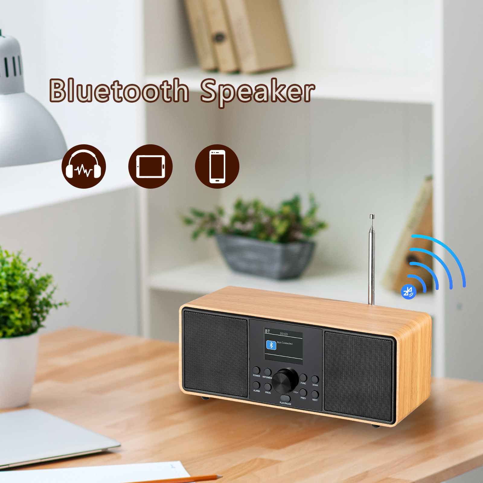 Vintage Retro for Bluetooth Speaker with Clock Function Rechargeable FM Radio Supports TF Card/AUX/USB & MP3 Player