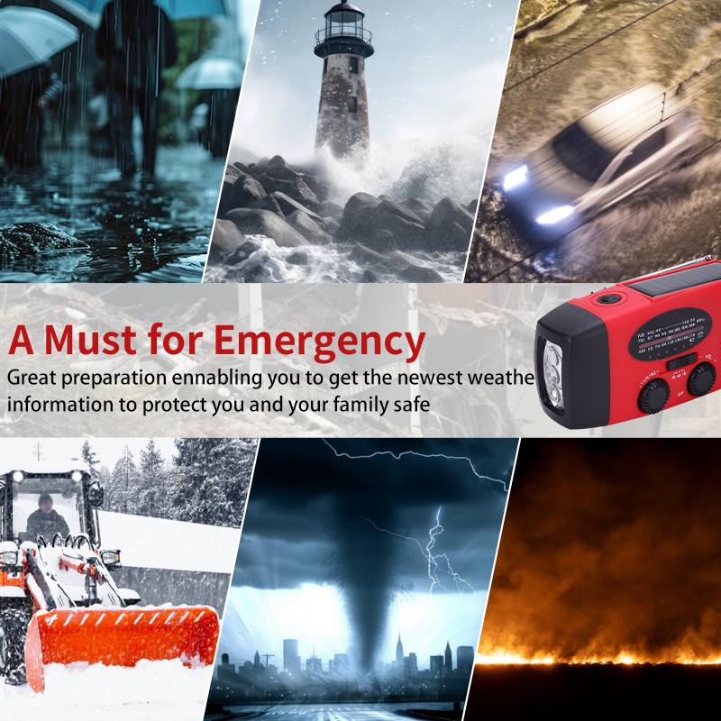 5000mAh Solar Crank Radio Flashlight AM FM NOAA Hand Crank Emergency Weather Forecast Power Bank
