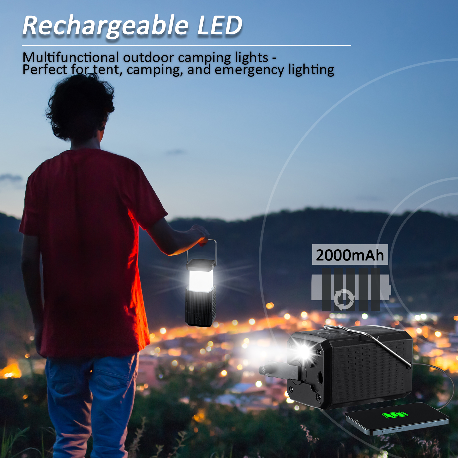 Emergency LED Camping Lantern 2000mah Collapsible Product for Outdoor Camping