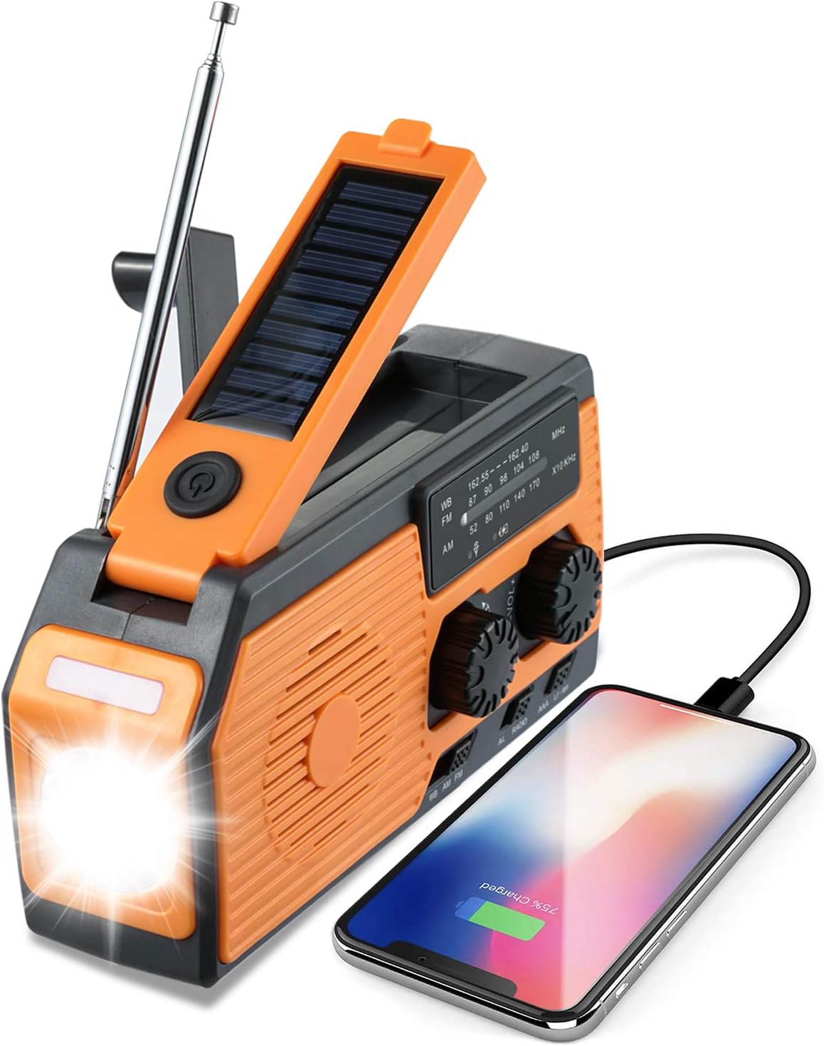 5000mAh Portable Solar Hand Crank Emergency Radio 4-Way Power AM/FM/SWAA Weather Alert Radio Hand Crank Solar Battery Power