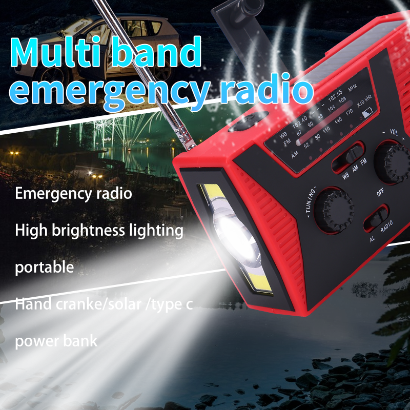 Portable 2000mAh Solar Crank AM/FM NOAA Weather Radio with Flashlight Reading Lamp & SOS Alarm 2000mAh Power Bank Category Radio