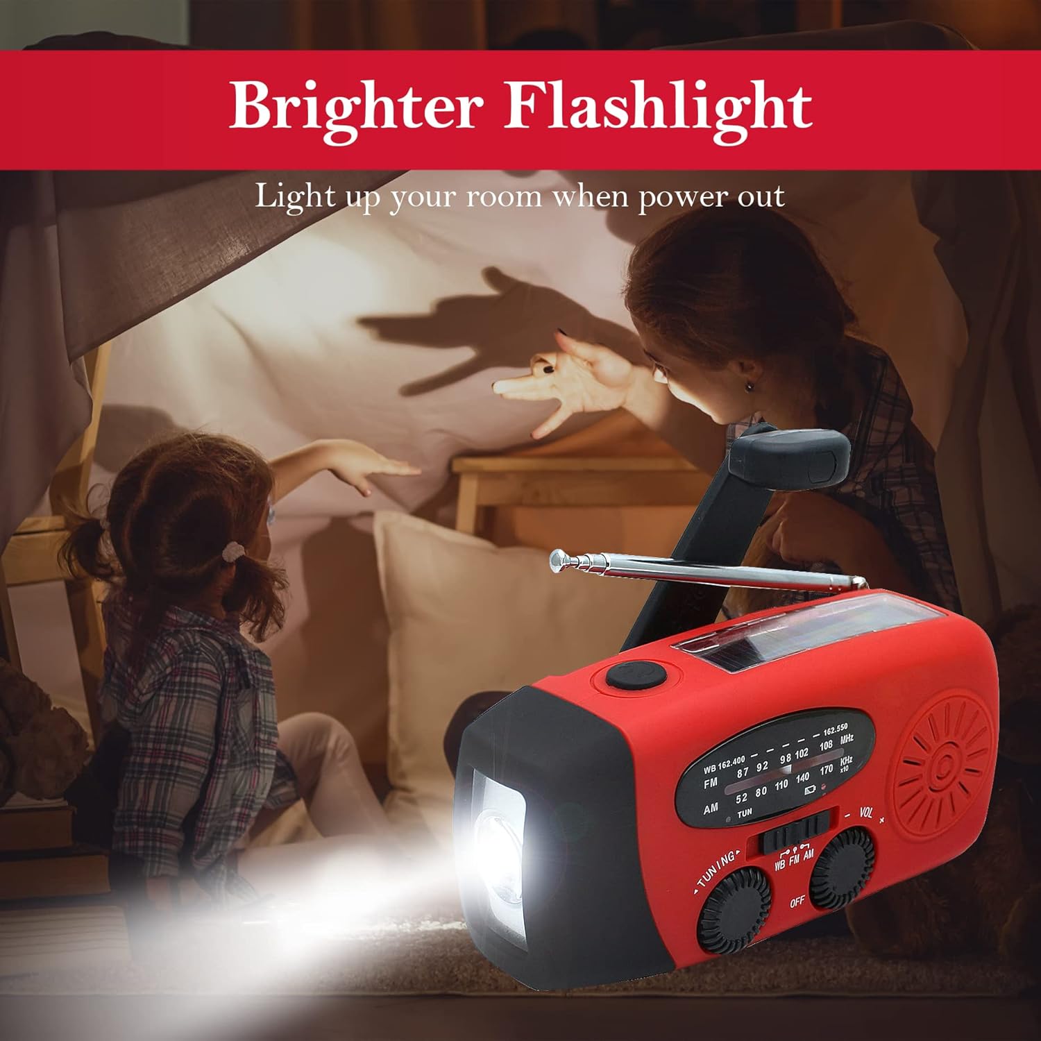 Emergency Solar Dynamo Flashlight Radio with AM/FM/NOAA weather band 2000mah power bank